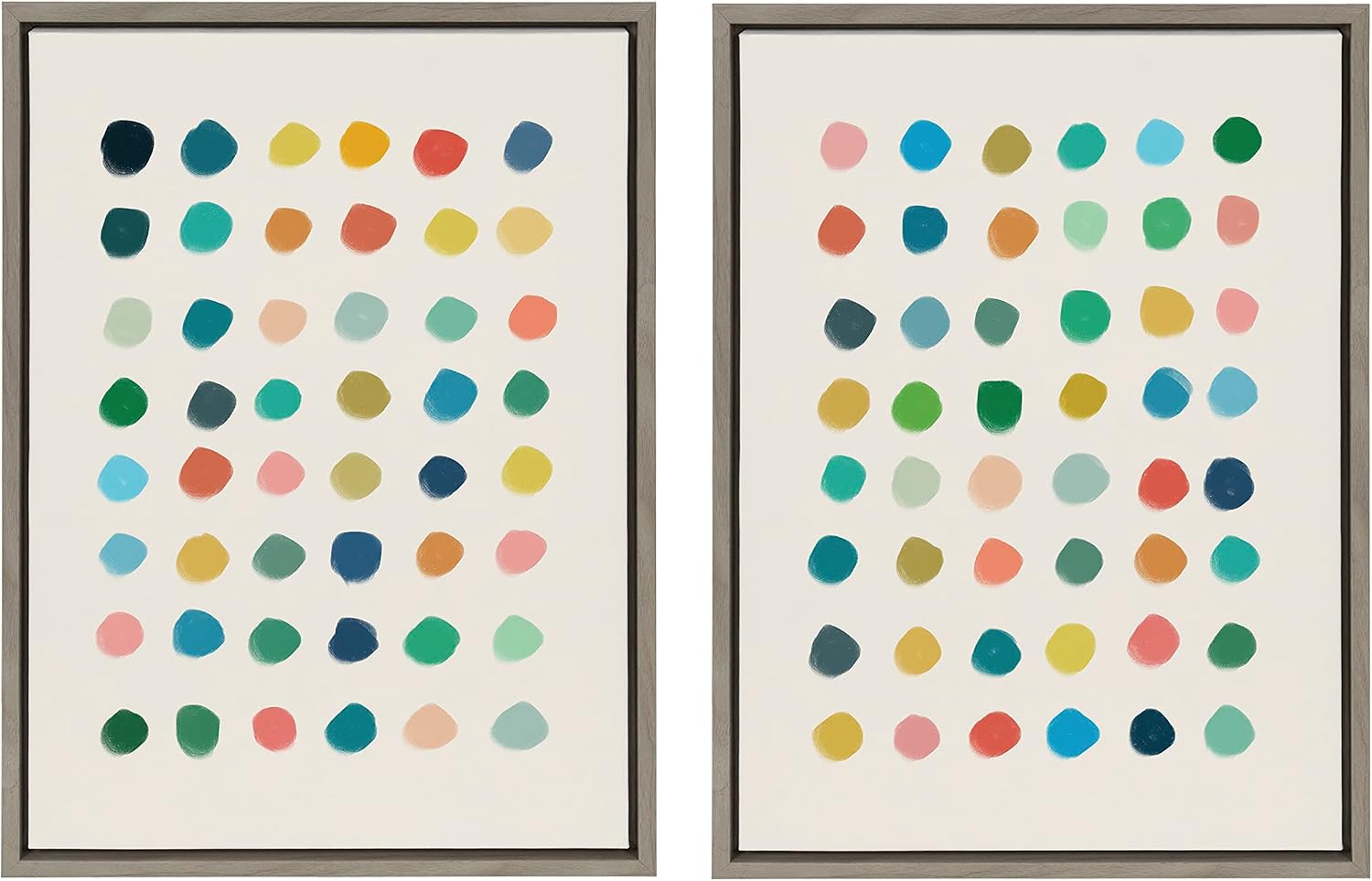 Kate and Laurel Sylvie Meditation 1 and 2 Framed Canvas Wall Art Set by Kelly Knaga; 2 Piece 18x24 Gray; Modern Abstract Colorful Polka Dot Art Set for Wall Home Decor