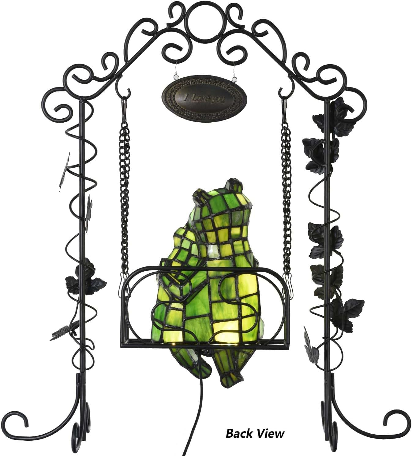Bieye L12001 Frogs on a Swing Tiffany Style Stained Glass Accent Table Lamp for Home Decor