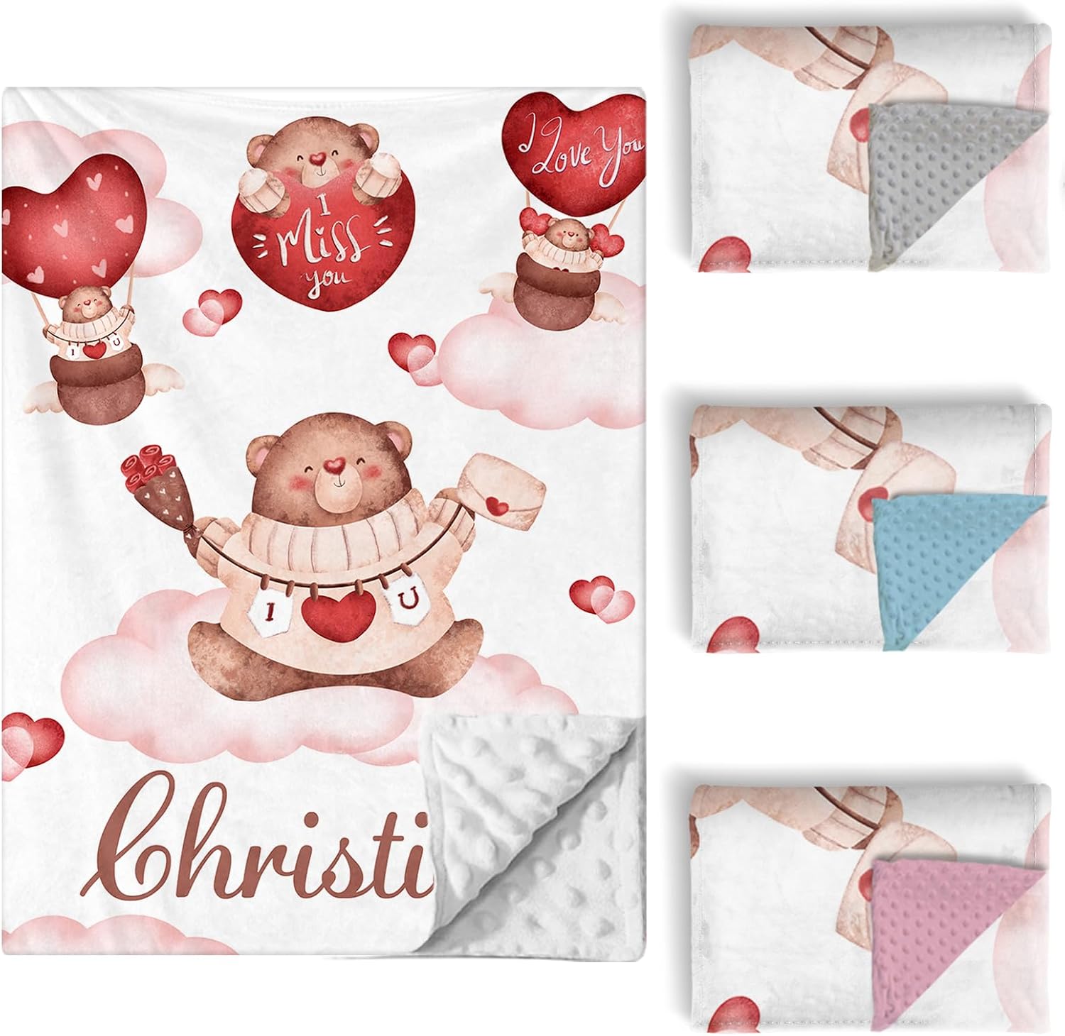 Custom Baby Crib Bedding Set, 5 PCS Personalized Name Baby Crib Sets for Girls Boys, Lovely Bear Theme Nursery Bedding Sets for Infant Toddler, Double Layer Flannel Bed Set Customized Gifts