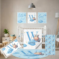 Terwex Custom Crib Bedding Set, 5 Pcs Personalized Name Baby Crib Sets for Newborns Infants Toddlers, Blue Hippo Nursery Bedding Set for Boys Girls, Double Layer Baby Bedding Sets Customized Gifts