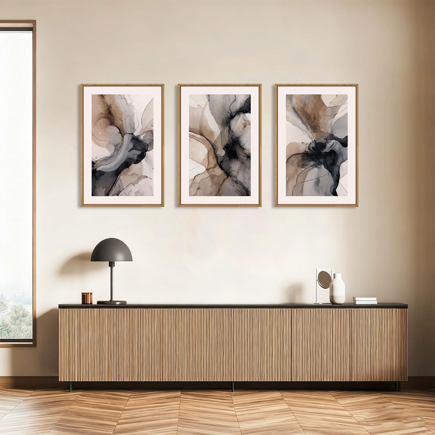Celestdeco Large Abstract Neutral Framed Canvas Wall Art,Watercolor Black Ink Wall Decor,Modern Beige Brown Prints,Minimalist Line Artwork for Living Room,Bedroom,Dining Room,Office-24 x36 x3