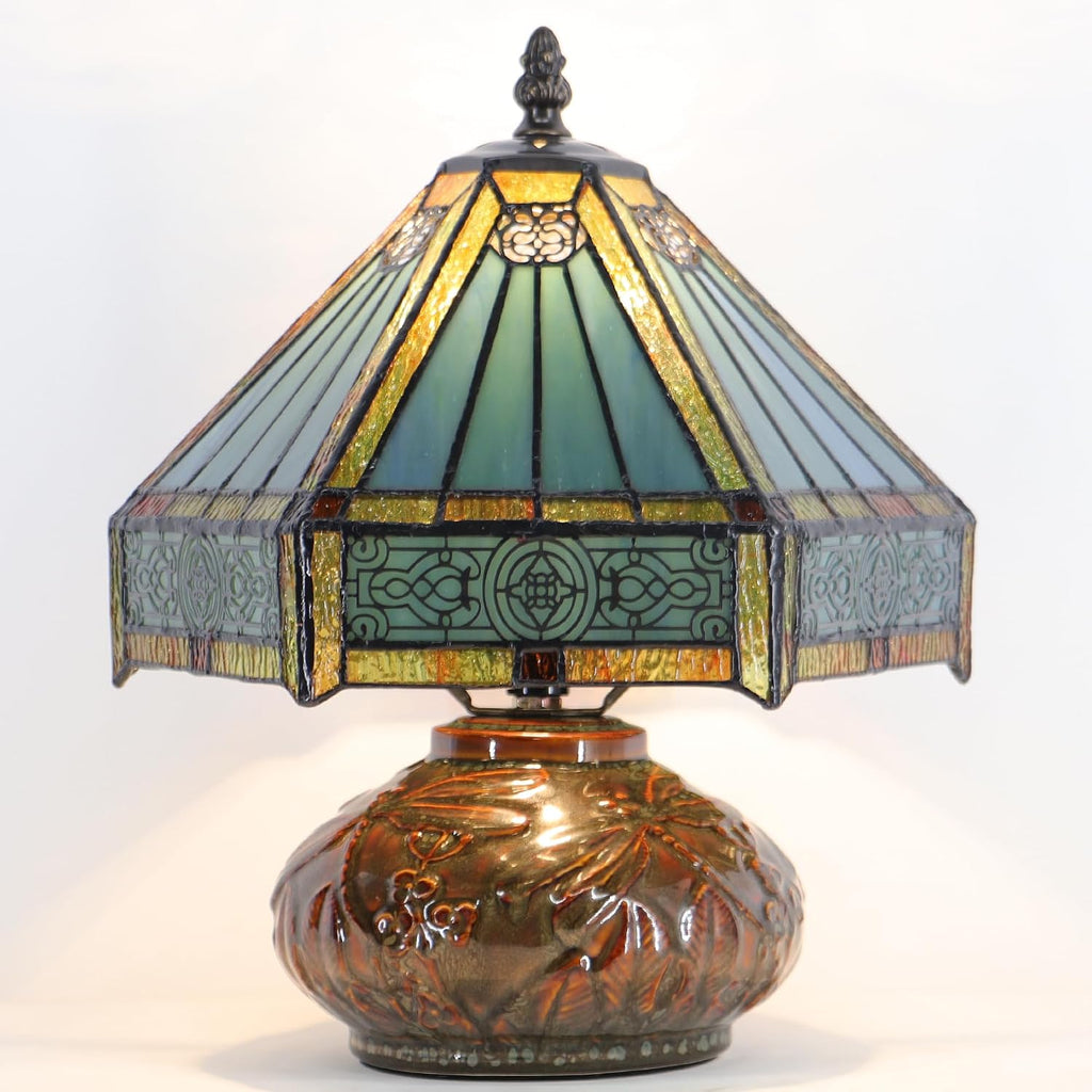 Small Tiffany Table Lamp Mini Mushroom Stained Glass Lamp Memory Sympathy lamp 10X11 Inch (Hexagon Mission Style)