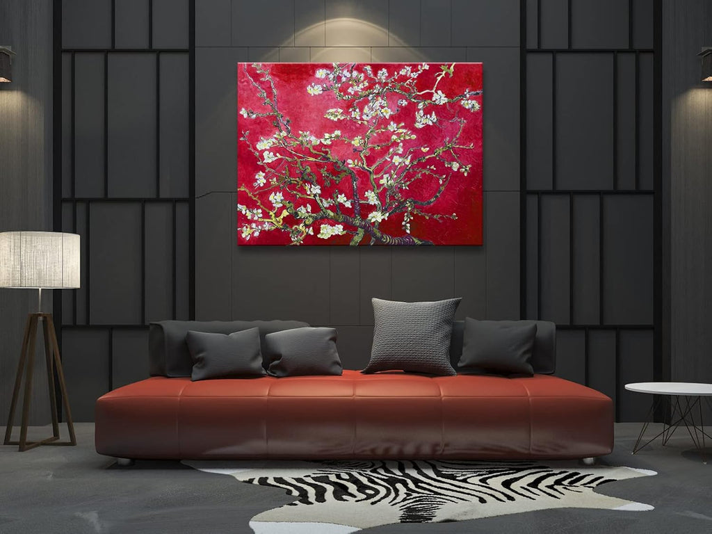 Wieco Art Extra Large Red Almond Blossom Tree Vincent Van Gogh Paintings Reproduction Canvas Prints Wall Art for Home Decor and Wall Decor Classical Flowers Pictures Artwork