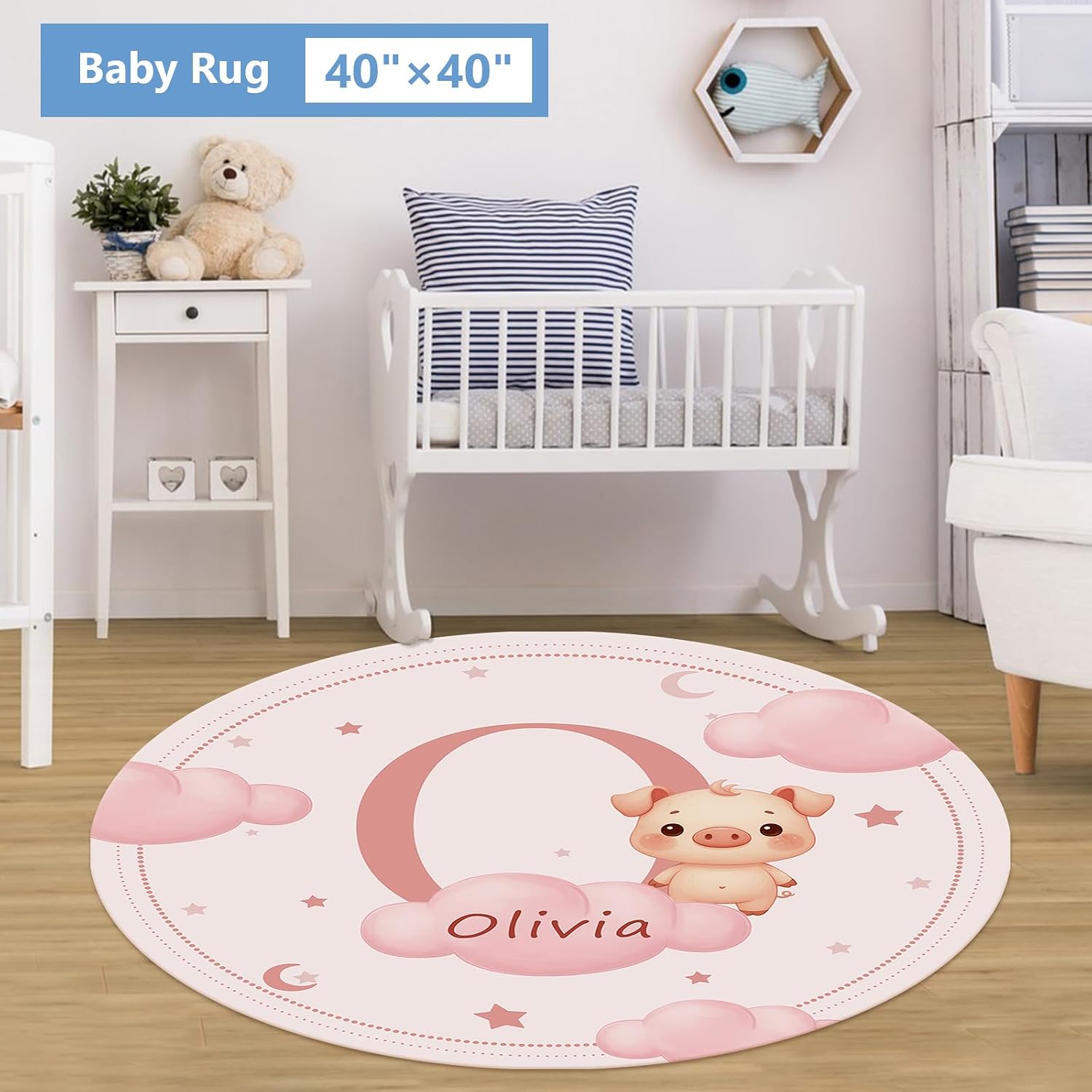 KAINSY Custom Crib Bedding Set, 5 Pcs Personalized Name Monogram Baby Crib Sets for Infants Toddlers, Pink Pig Nursery Bedding Set for Boys Girls, Double Layer Baby Bedding Sets Customized Gifts
