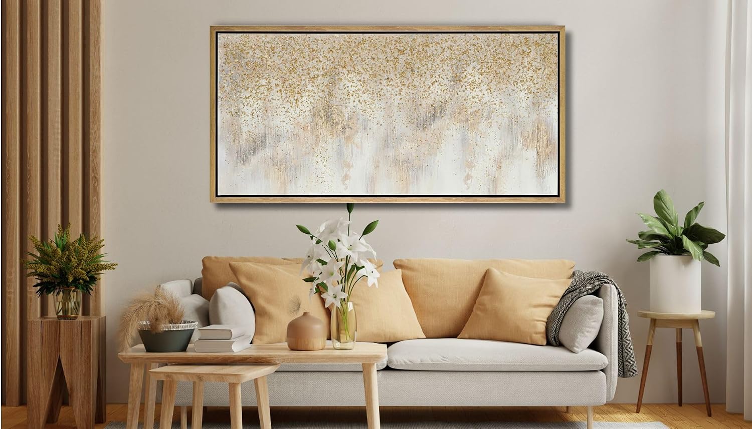 27'x56' Framed Gold Foil Abstract Wall Art,Modern Canvas Wall Paintings Abstract Artwork Large Painting for Bedroom Home Office Wall Decor