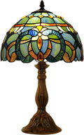 MOAN Lamp Stained Glass Table Lamp 12X12X19 Inch Bedside Reading Light Antique Bronze Base(Blue Baroque Style)