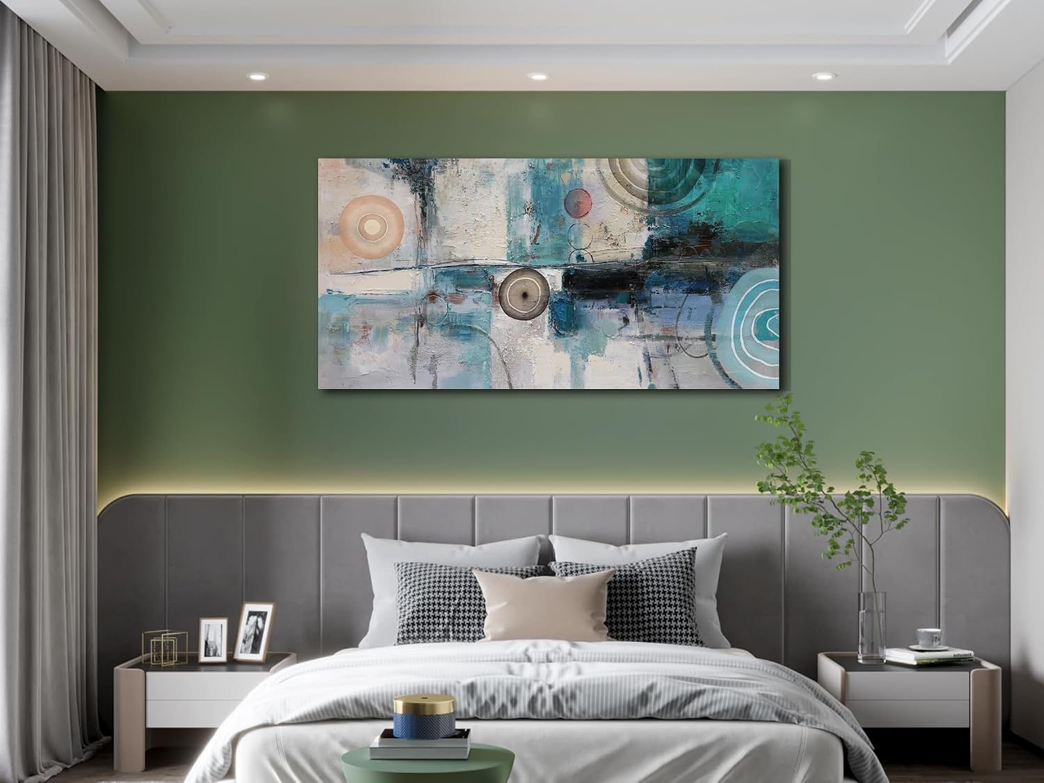 Acocifi Large Abstract Wall Art Turquoise Grey Teal Canvas Textured Painting Modern Geometric Picture, Vertical Artwork Framed for Living Room Bedroom Bathroom Hallway Office Home Decor 58x29