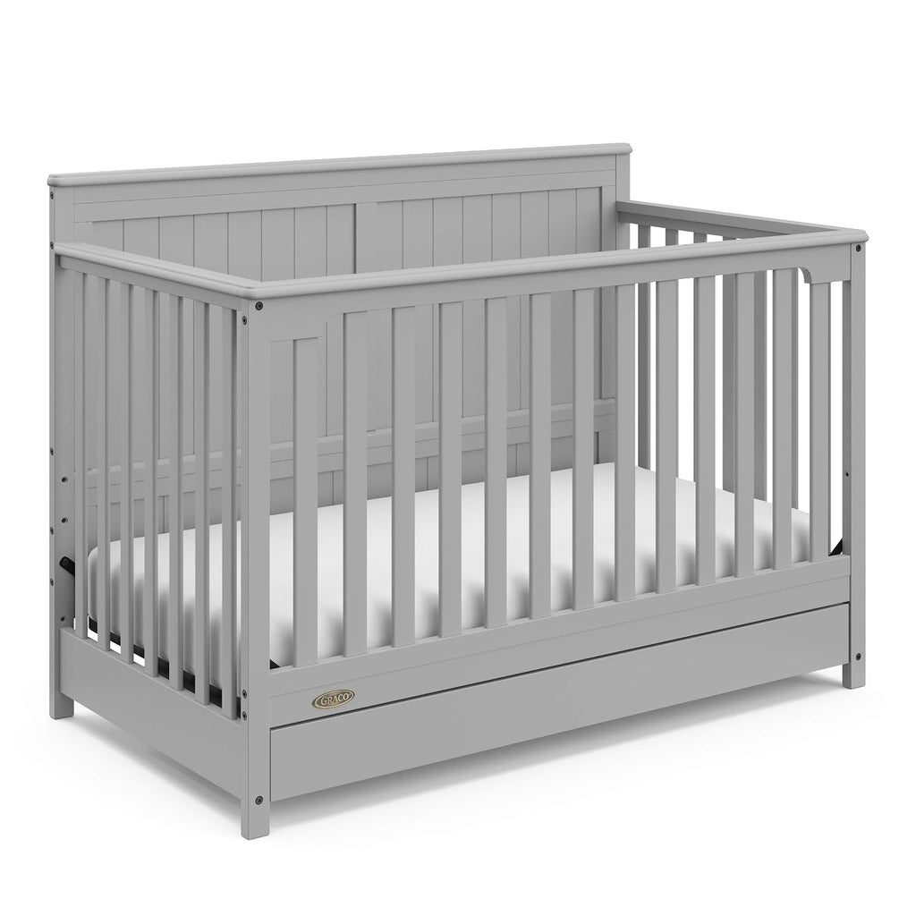 Graco Hadley 5-in-1 Convertible Crib with Drawer – GREENGUARD Gold Certified, Fits Standard Crib Mattress, Converts to Toddler Bed, Daybed and Full Bed, 4 Adjustable Mattress Heights (Pebble Gray)