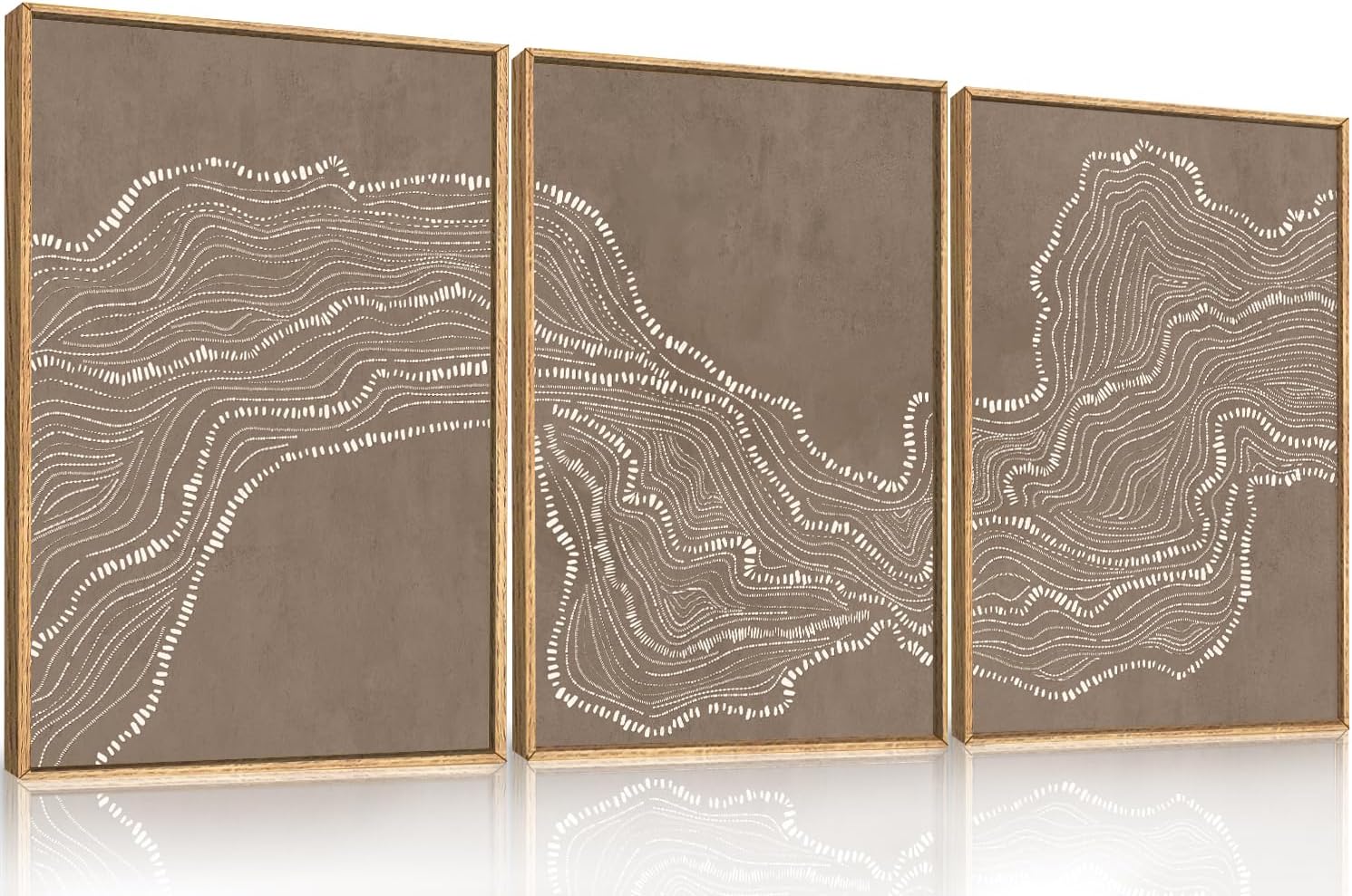 Abstract Line Wave Framed Canvas Wall Art Set,Geometric White Tan Dot Art Painting,Modern Minimalism Wall Decor,Neutral Art Print for Living Room,Bedroom,Dining Room,Office Decor-24 x36 x3