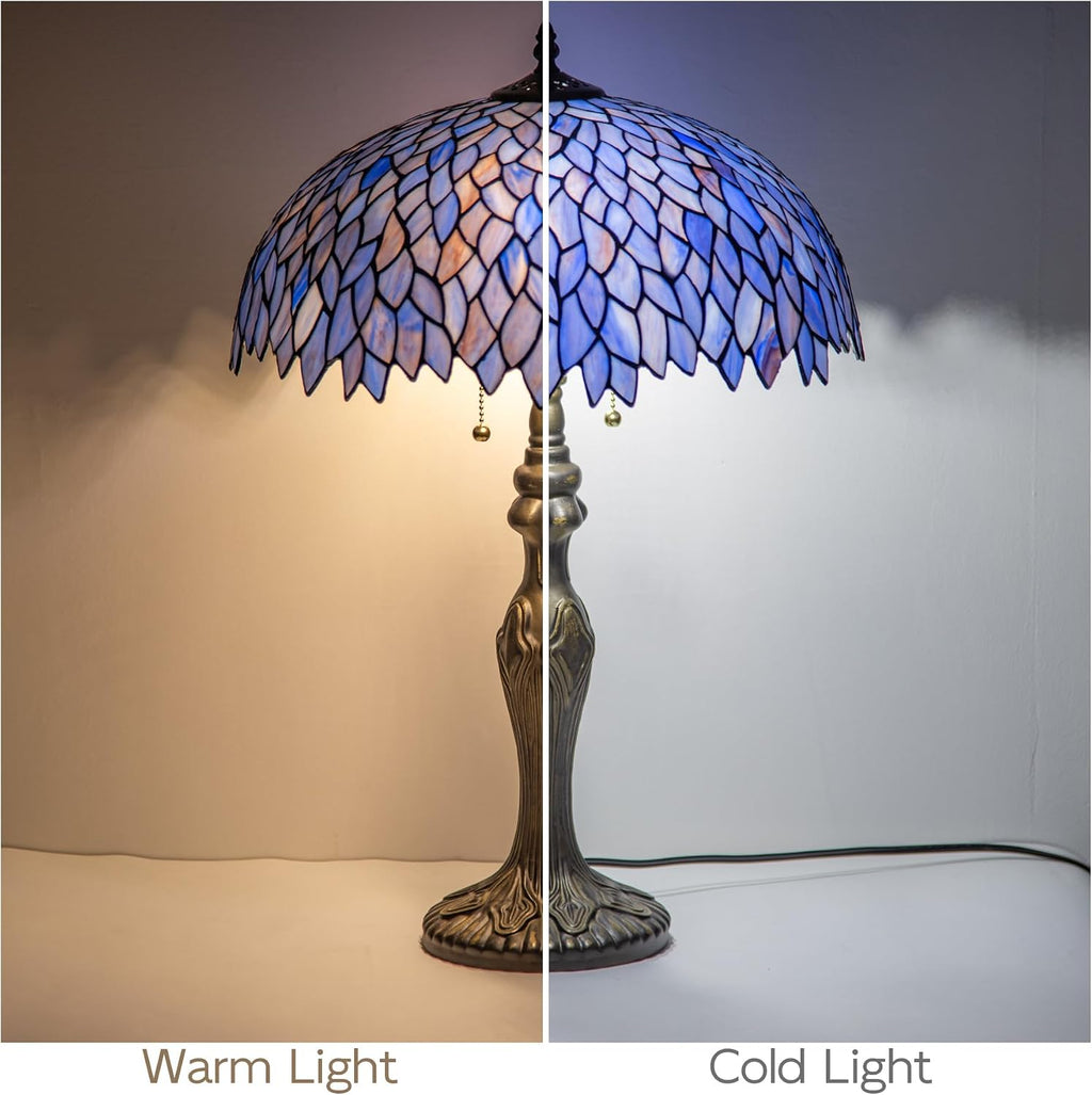 Tiffany Lamp 16' Blue Purple Wisteria Stained Glass Table Lamp for Large Space Vintage Style Antique Bronze Base Desk Light Decorate Bedside Bedroom Living Room Entry Hallway Home Office