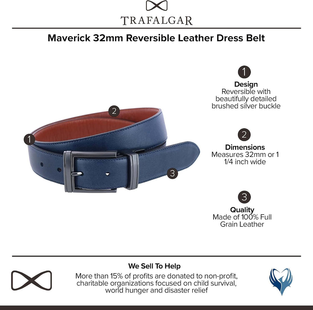 Trafalgar Men's Maverick 32mm Reversible Leather Dress Belt