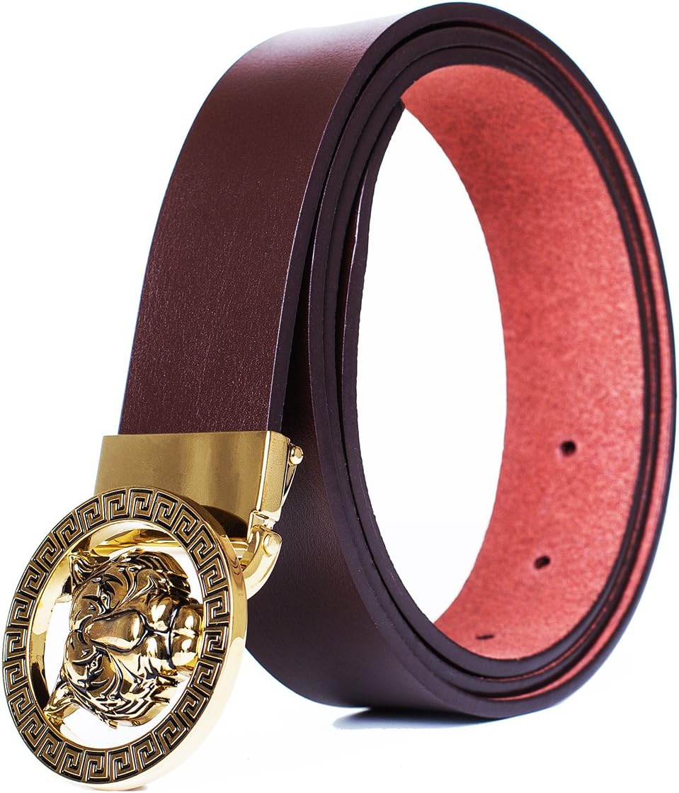 35 mm Luxury Genuine Leather Men's Belt Gold/Silver Tiger Buckle Classic Dress Casual Reversible Gift