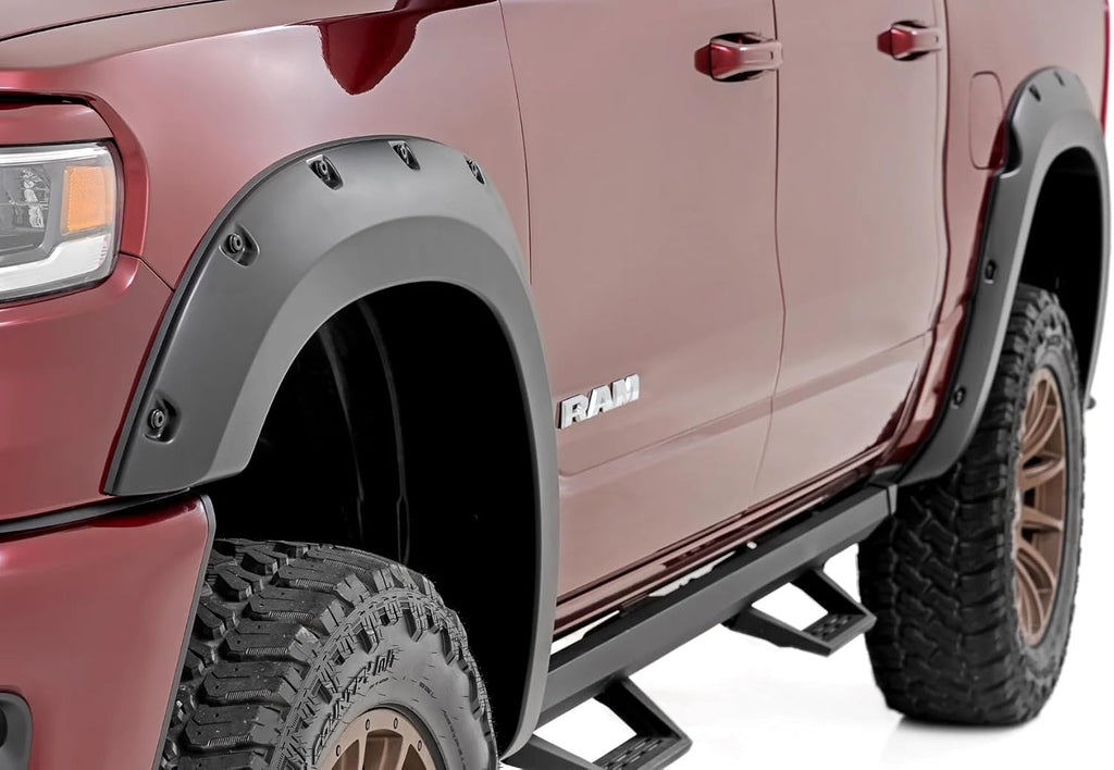 Rough Country Pocket Fender Flares for Ram 1500 (2025-2026) - Bolt-on Rivet Style, UV-Resistant ABS, Paintable Matte Black