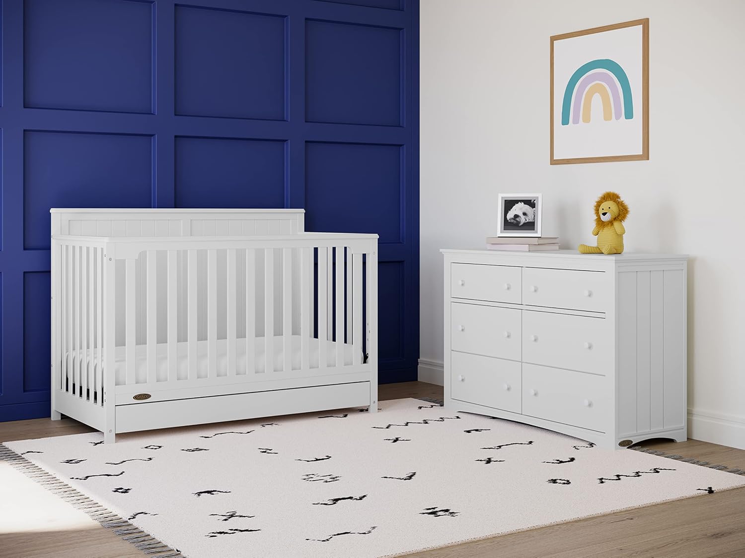 Graco Hadley 5-in-1 Convertible Crib with Drawer – GREENGUARD Gold Certified, Fits Standard Crib Mattress, Converts to Toddler Bed, Daybed and Full Bed, 4 Adjustable Mattress Heights (White)