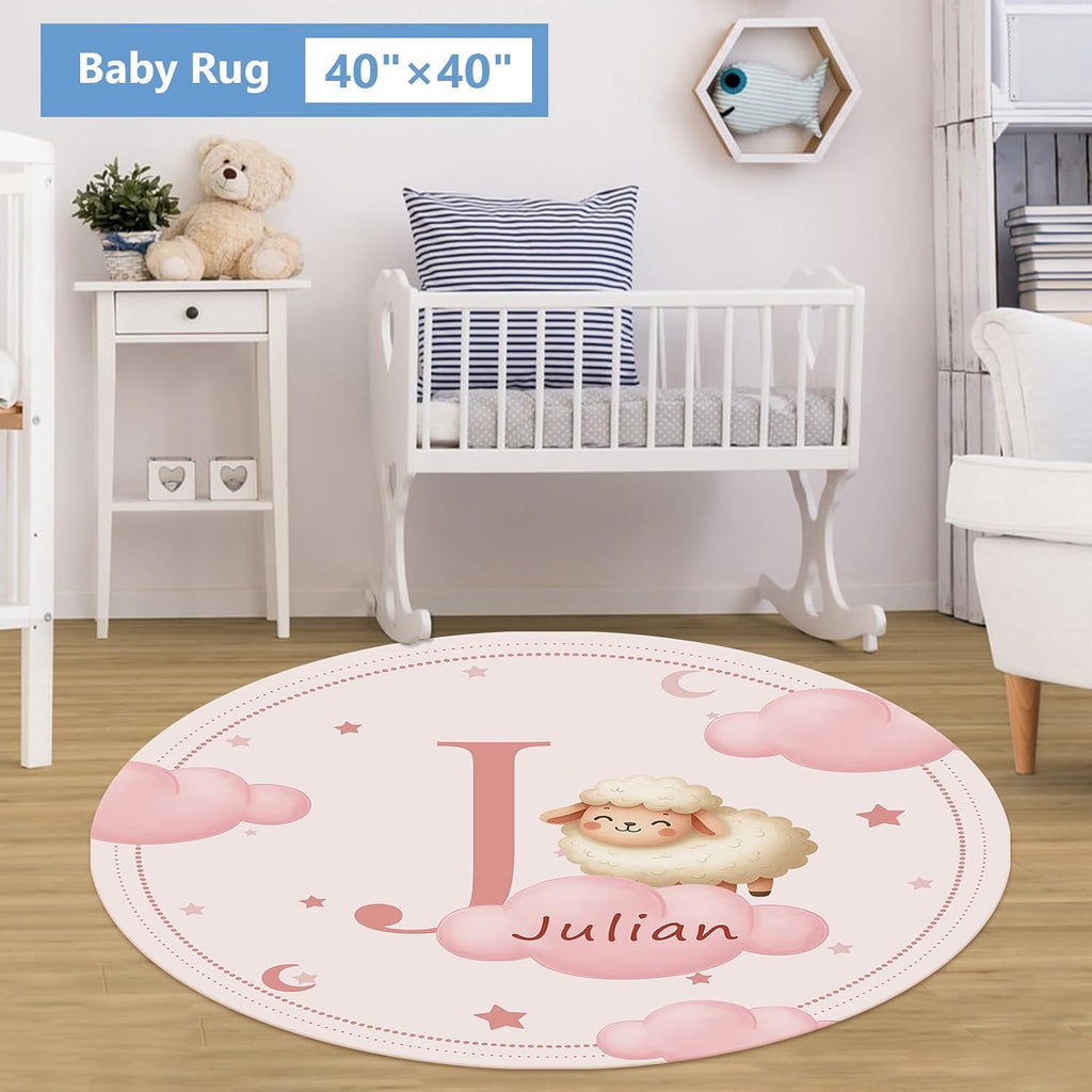 KAINSY Custom Crib Bedding Set, 5 Pcs Personalized Name Monogram Baby Crib Sets for Infants Toddlers, Pink Sheep Nursery Bedding Set for Boys Girls, Double Layer Baby Bedding Sets Customized Gifts
