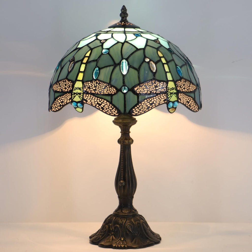 Tiffany Style Lamp Stained Glass Table Lamp Memory Sympathy Desk Reading Light 12X19 Inch (Sea Blue Dragonfly)