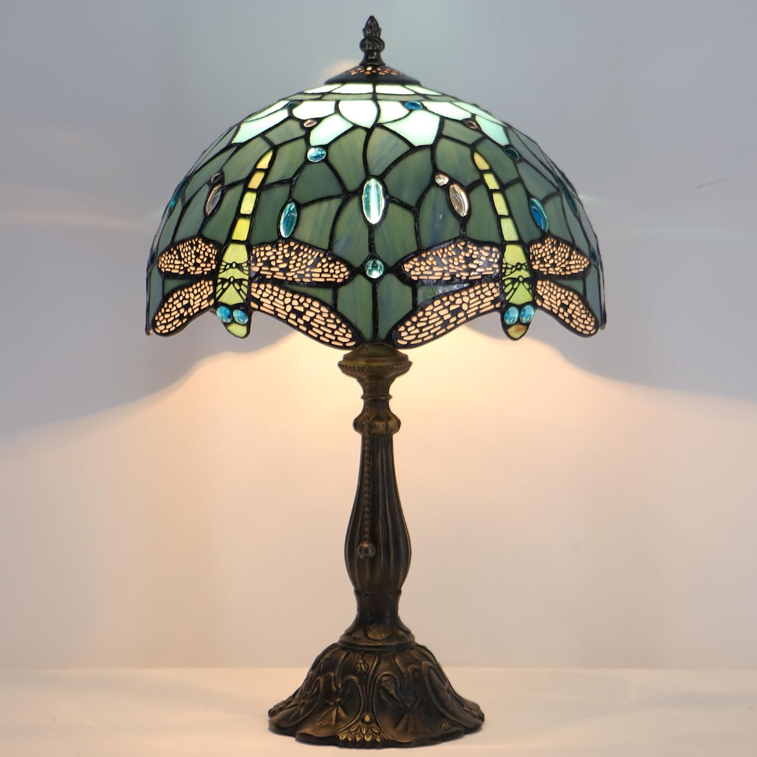 Tiffany Style Lamp Stained Glass Table Lamp Memory Sympathy Desk Reading Light 12X19 Inch (Sea Blue Dragonfly)