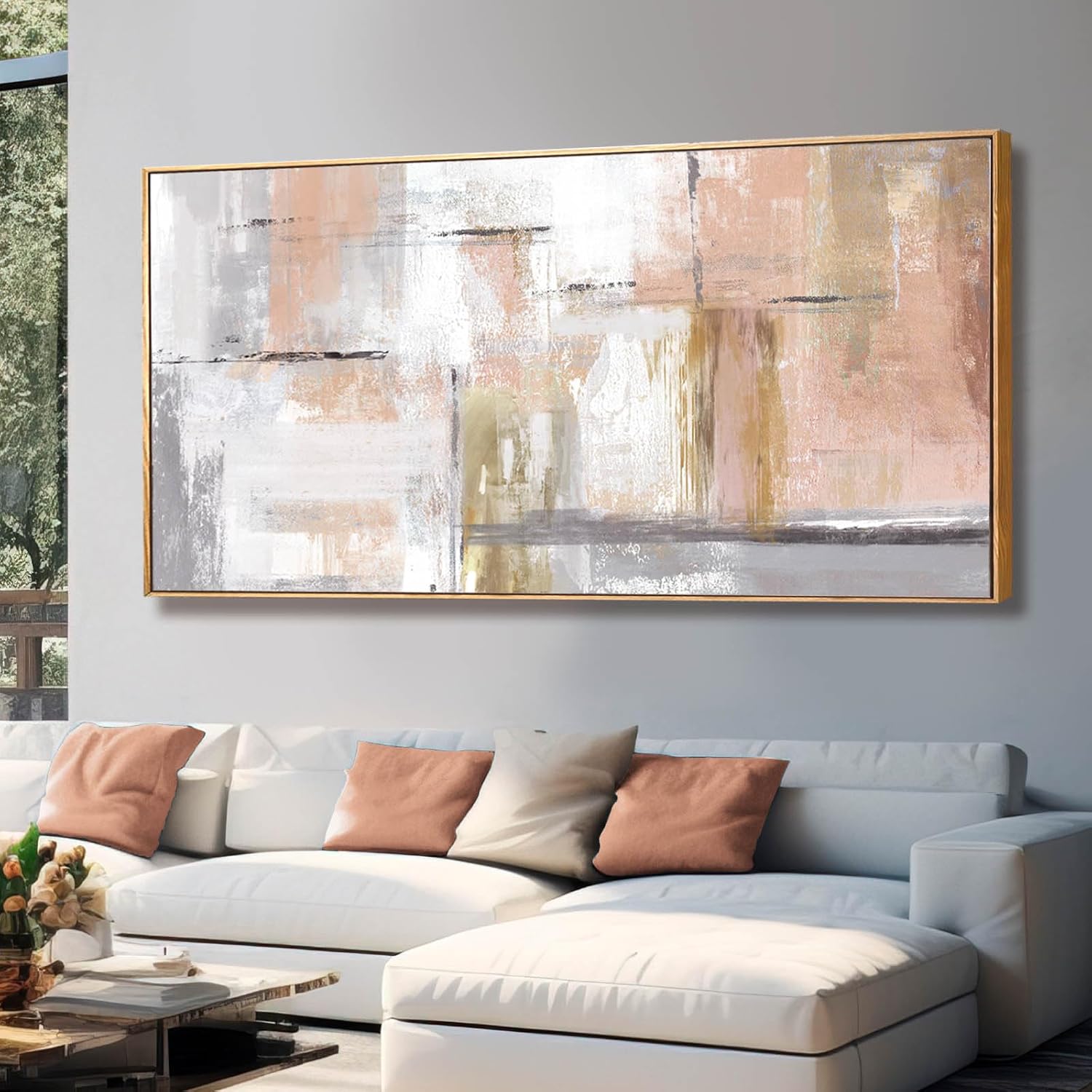 Kureful Large Painting Gold Abstract Wall Art for Living Room Bedroom Office Modern Artwork Graffiti Home Decor 30x60 Inches Ready to Hang