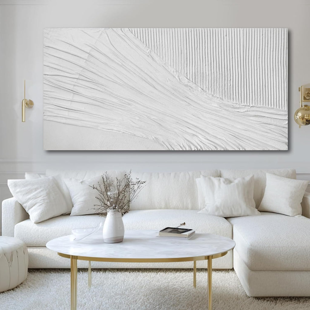 White Textured Abstract Canvas Wall Art, 29x58 Large Minimalist Wall Decor with 3D Pattern, Modern Neutral Framed Wall Art for Living Room Bedroom Entryway