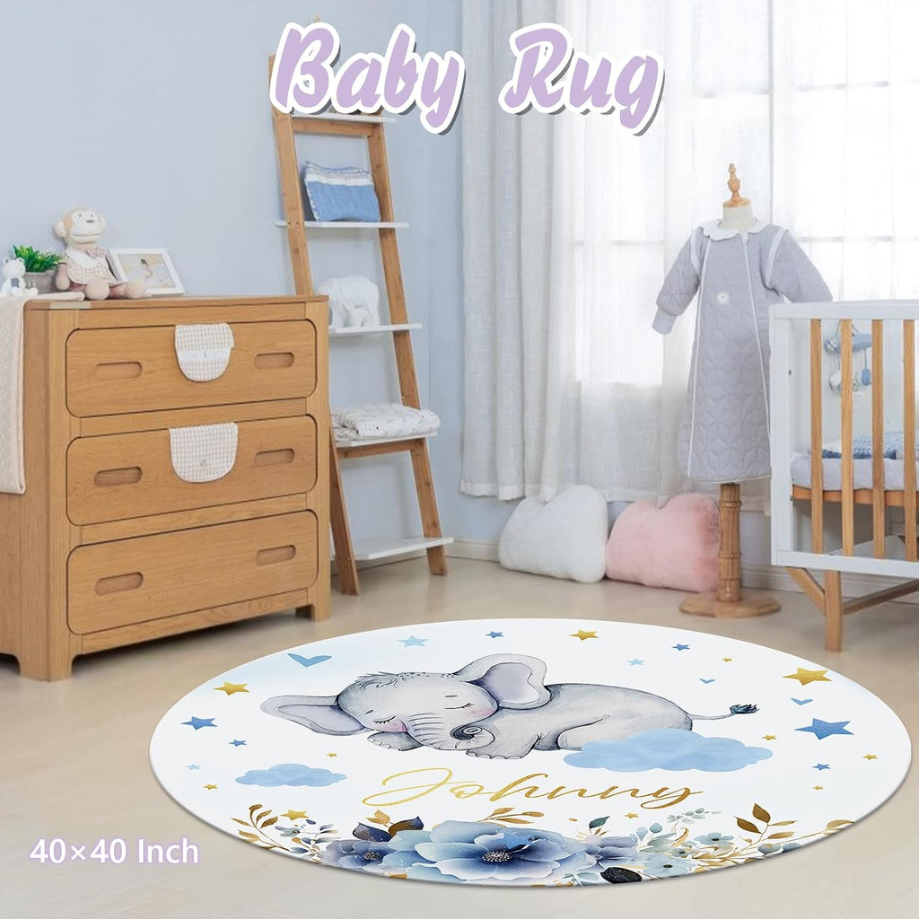 Personalized Baby Crib Bedding Set, 5 Pcs Custom Name Nursery Bedding Set for Girls Boys, Blue Elephant Baby Crib Set for Toddlers Infants, Double Layer Bedding Crib Sets Customized Gifts