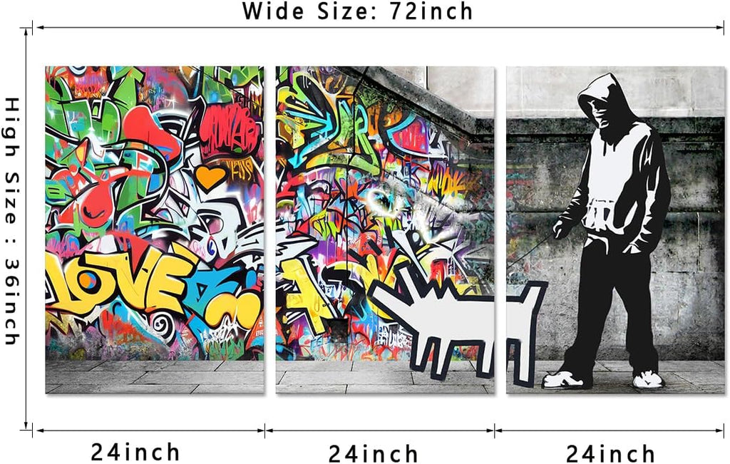 Novatique Banksy Canvas Wall Art Graffiti Pictures Wall Decor Abstract Painting Pop Art Wall Decor Street Art Canvas Print for Living Room Bedroom, 24'x 36'x 3Pcs
