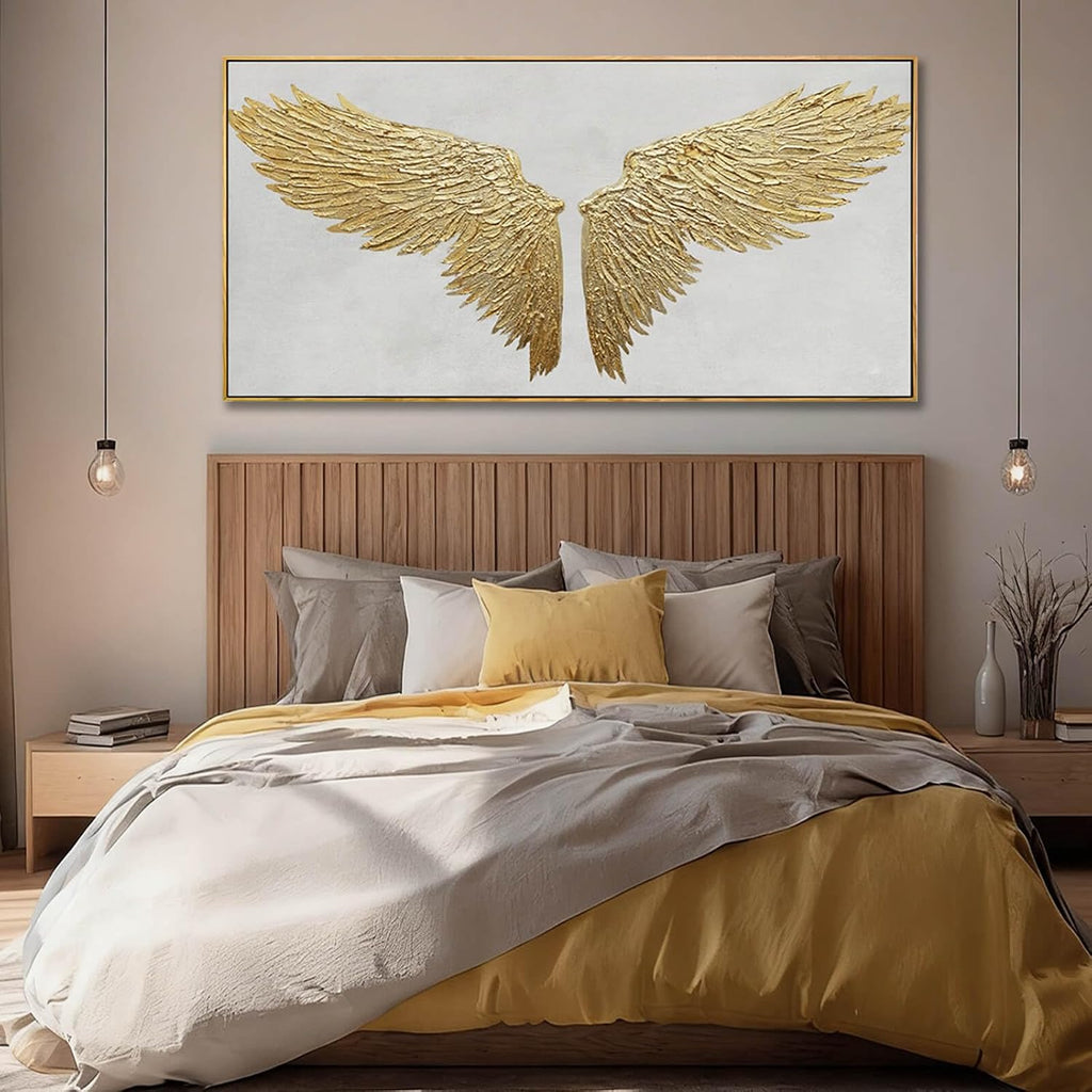 Abstract Wall Art Gold and White Pictures Wall Decor for Living Room Bird Minimalist Art Framed Canvas Artwork for Office Dining Room 24x48 Inch