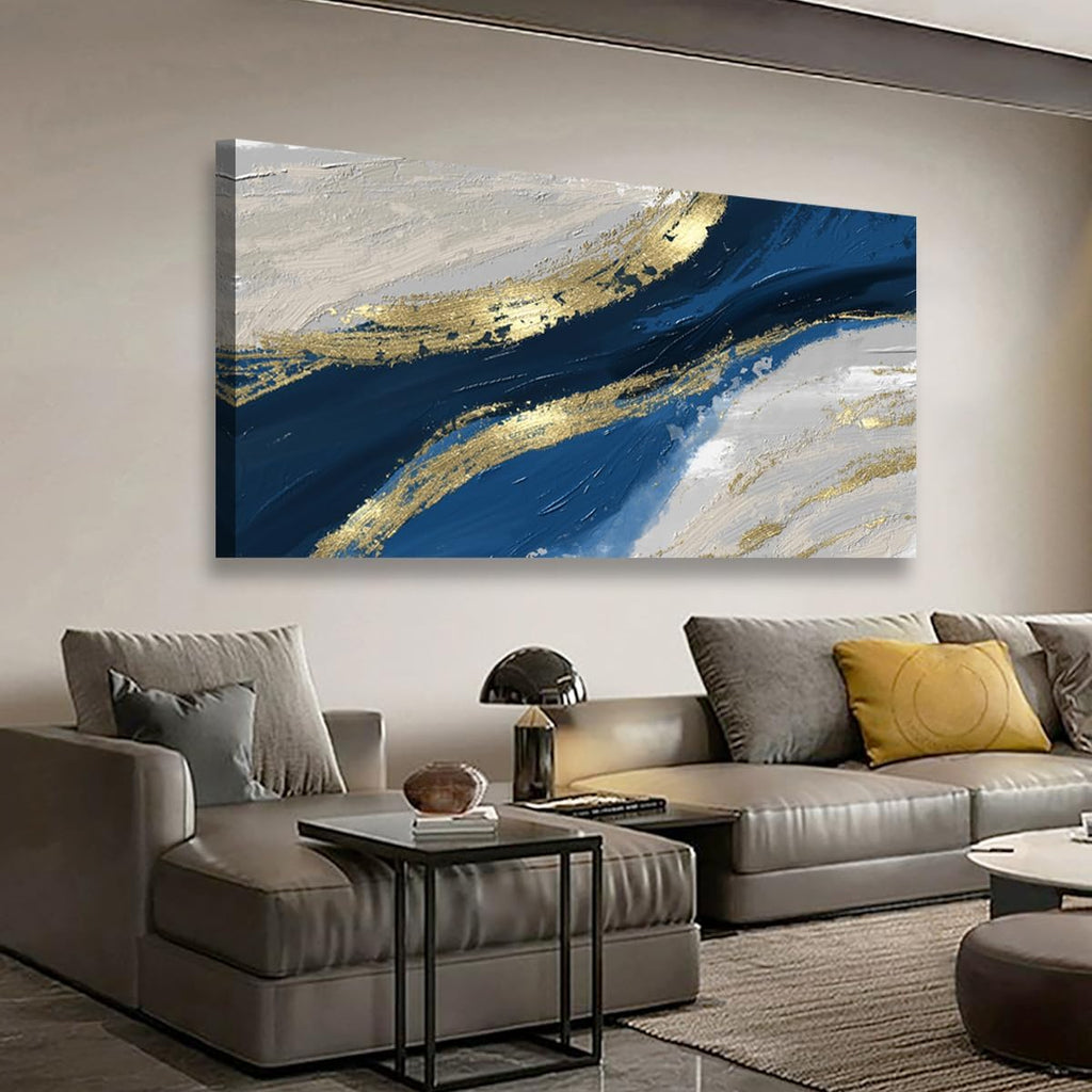 Abstract Canvas Wall Art for Living room Office Bedroom Golden Blue Wall Art Print Oil Paintings Modern Abstract River Texture Pictures Wall Decor Artwork Waterproof Ready to Hang - 70in * 35inch