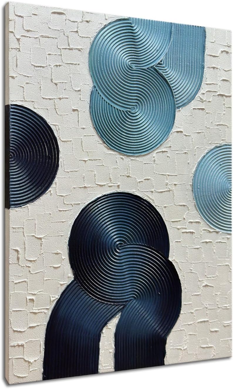 Slyart Blue and Black Abstract Textured Wall Art, Hand-Painted 3D Oil Paintings on Canvas Wall Art 40x28 inch Contemporary Art