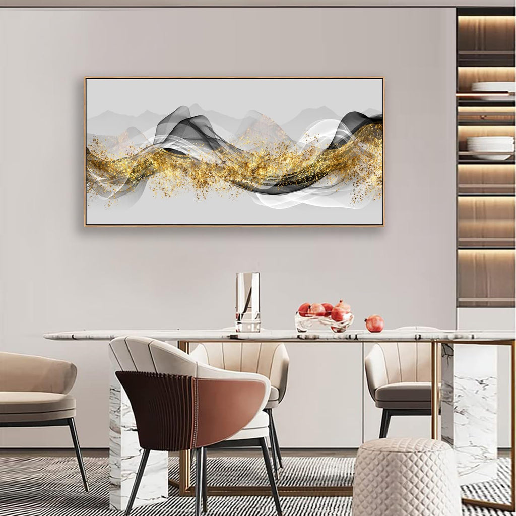 Wall Art Modern light Luxury Abstract Gold ink Landscape Canvas Wall Art for Living Room and Bedroom, Color Pictures, Artwork Home Decor Canvas Print Wall Decor Ready to Hang, 24x48inch (Framed)