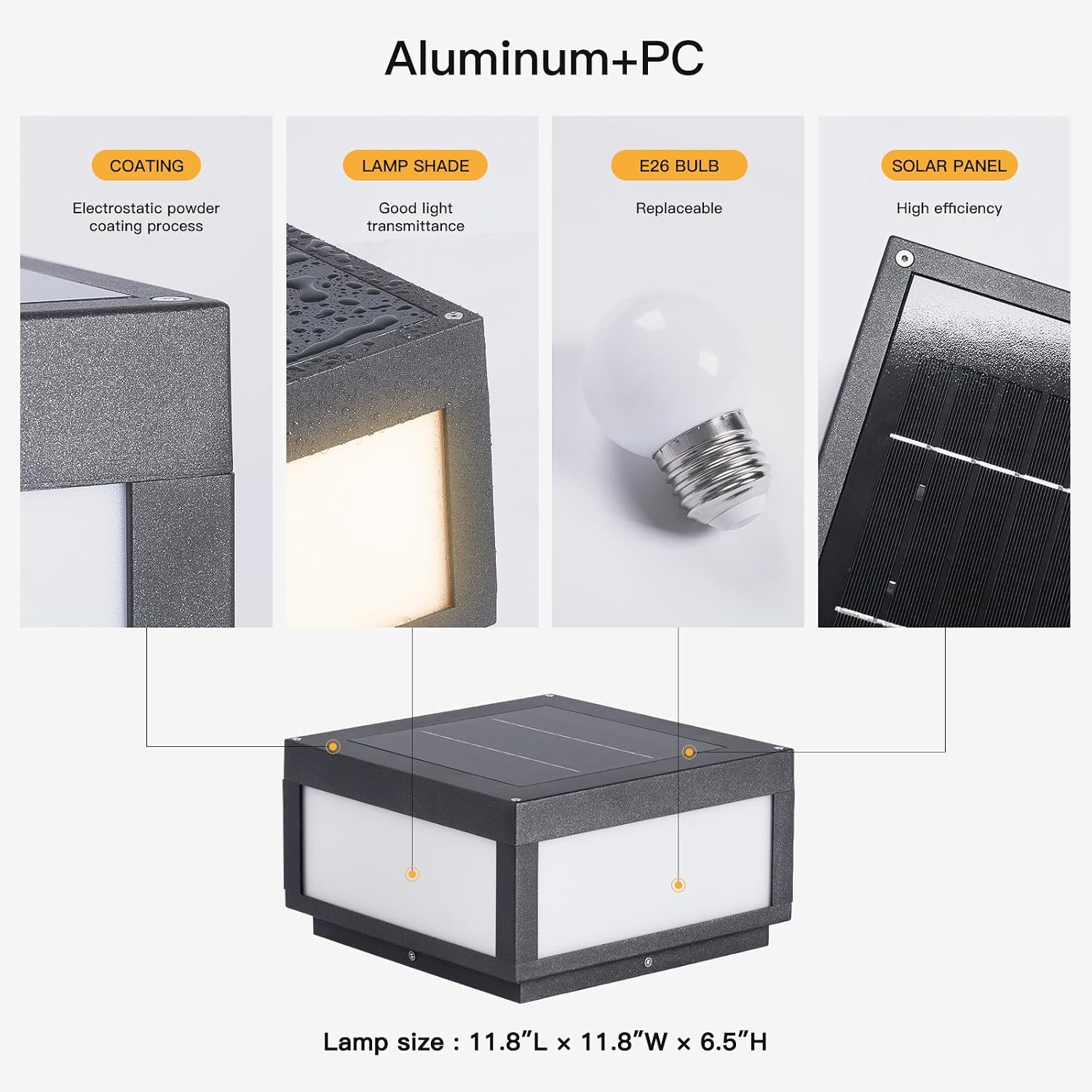 MVBT Large Solar Post Lights Outdoor, Square Solar Pillar Lights 12x12, Solar Power Column Light Waterproof, Modern Post Lamps Outdoor, Dusk to Dawn Lantern Column Lamp for Driveway Entrance Pillars