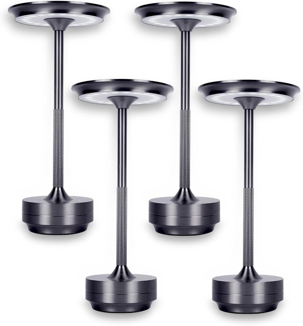 2026 Upgraded 6000mAH for longer battery life. LED Cordless Table Lamps Rechargeable, Portable ,Stepless Dimming Table Light with Memory Function, for Outdoor/Dinner/Patio/Restaurant, Silver (4pcs)