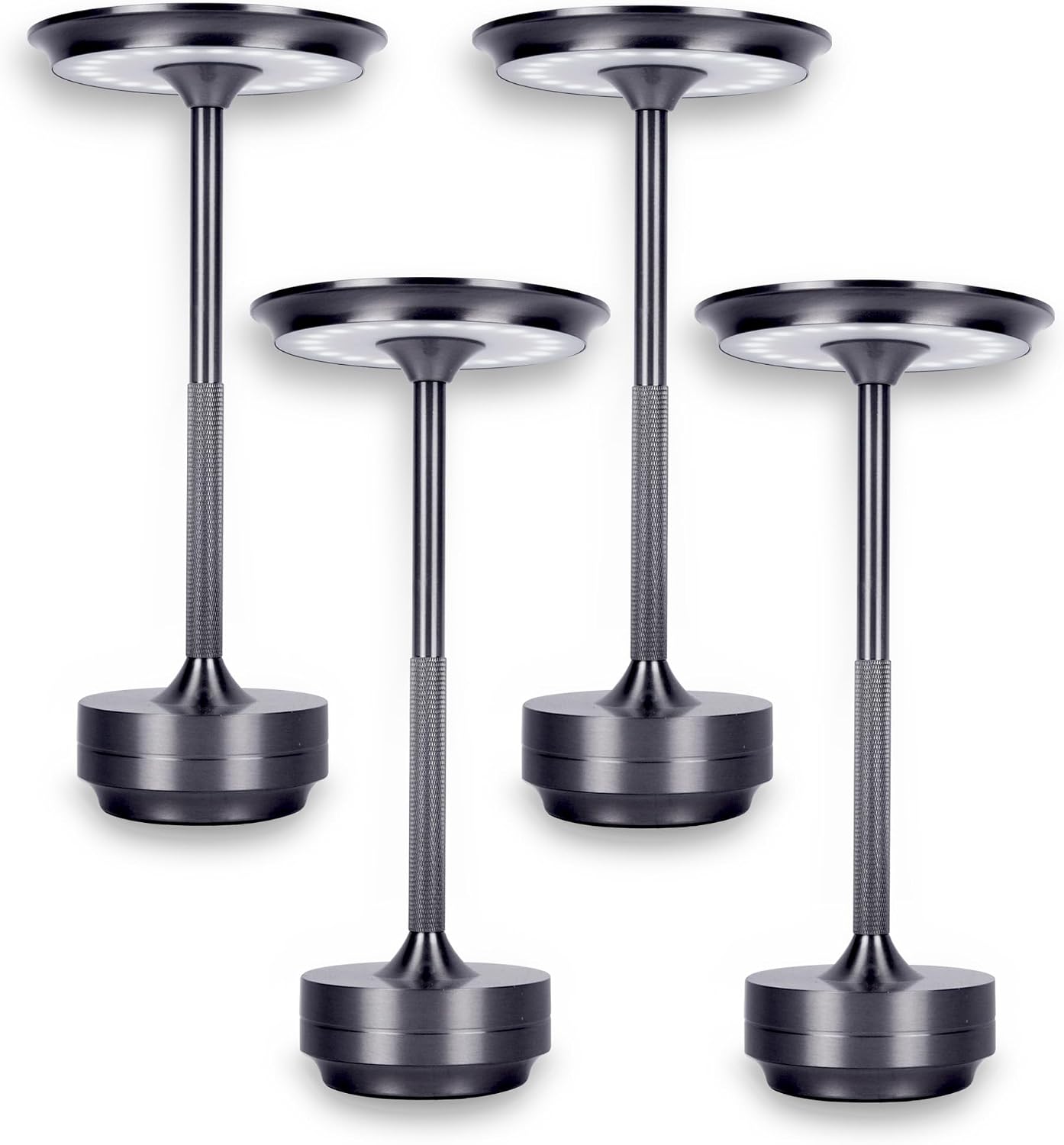 2026 Upgraded 6000mAH for longer battery life. LED Cordless Table Lamps Rechargeable, Portable ,Stepless Dimming Table Light with Memory Function, for Outdoor/Dinner/Patio/Restaurant, Silver (4pcs)