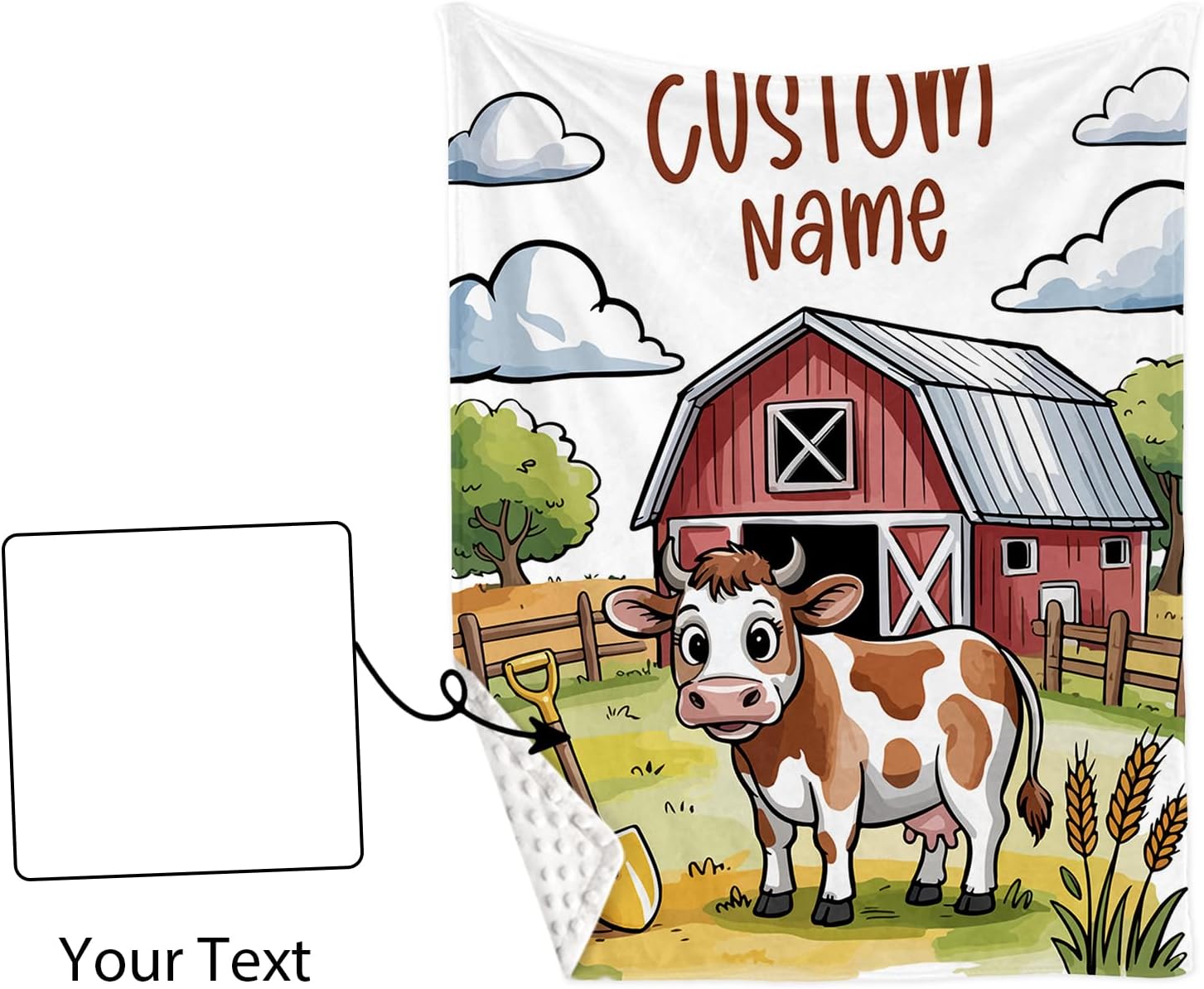Personalized Crib Bedding Set for Baby Boys Girls, Farm Cabin Pattern Custom Name Baby Crib Sets 5-Pcs, Double Layer Baby Blanket Fitted Sheet Changing Pad Cover Rug Wall Art Set