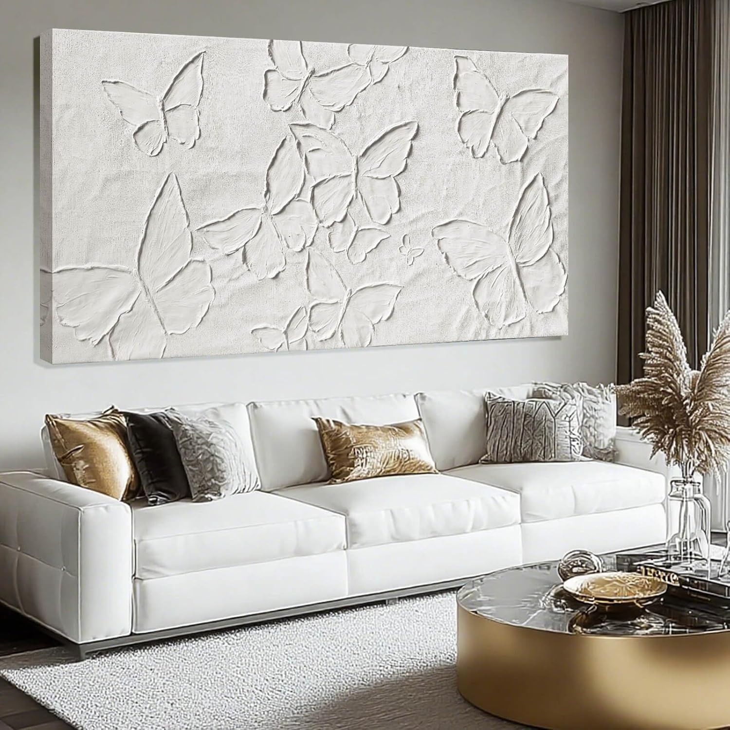 SHEYOYE Large White Aesthetic Canvas Wall Art | Butterfly Wall Art for Wall Decor, Office Art, Living Room or Bedroom Wall Decor, Hallway Decor 29' x 58'