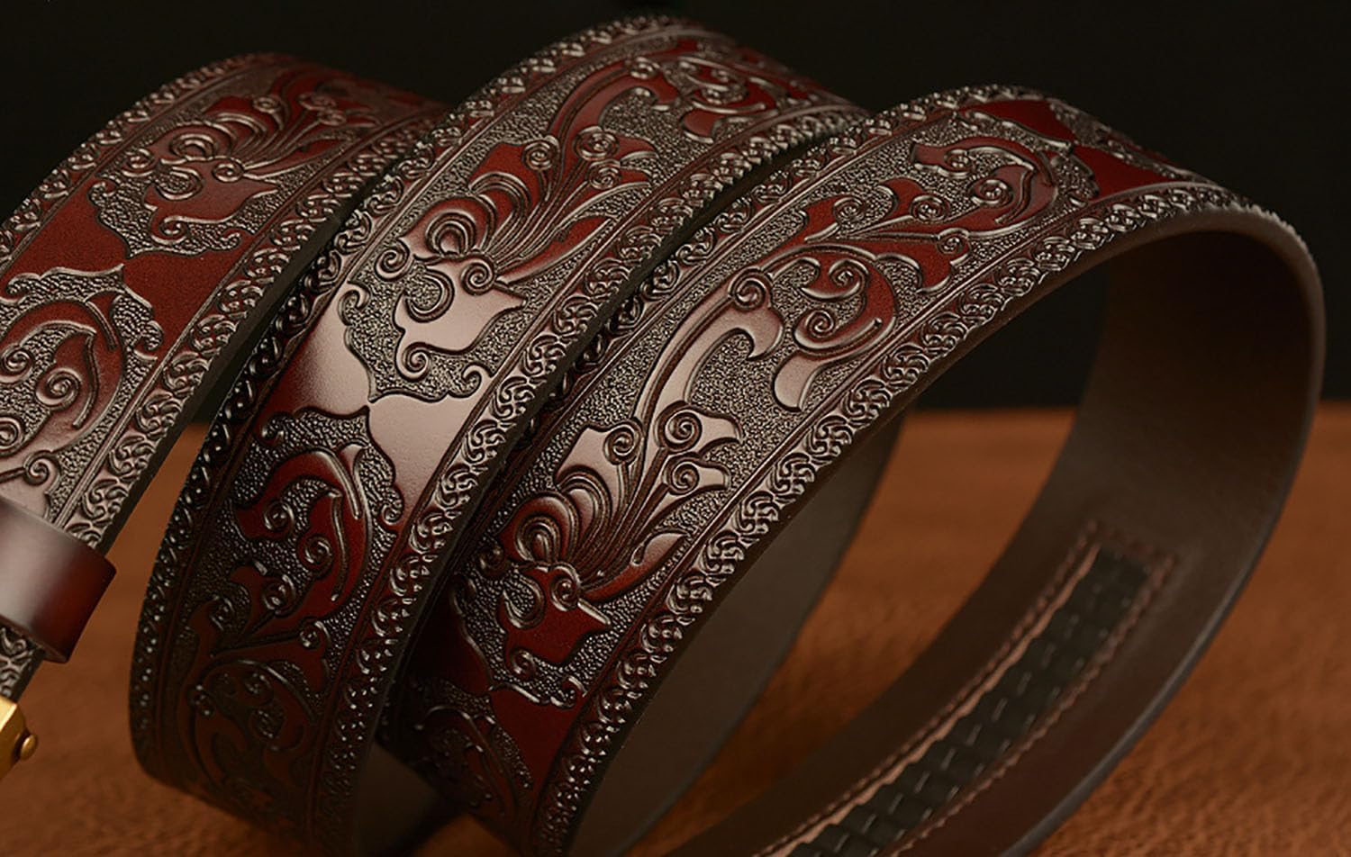 Mens Ratchet Leather Belt, Genuine Leather belts, Engraved Vintage Dragon Eagle Tiger Buckle, Business leisure belt