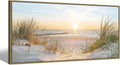 Canvas Framed Wall Art Beach: Ocean Coastal Large Picture Decor Seascape Sunset Scene Painting Sea Seaside Landscape Print Modern Seashore Grass Dunes Artwork for Bedroom Living Room