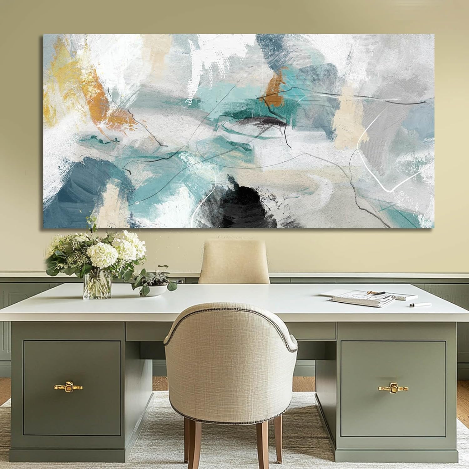 SOUGUAN Green Wall Art Abstract Wall Decor Teal Pictures Canvas Prints Artwork for Walls 29'x58'