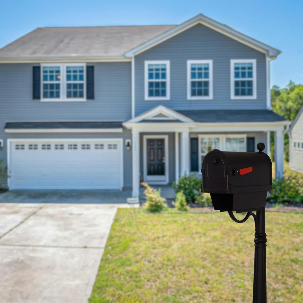 Special Lite Savannah Curbside Mailbox with Paper Tube with Ashland Post - Black Aluminum Mailbox with Post - SCS2014-SPK600-BLK