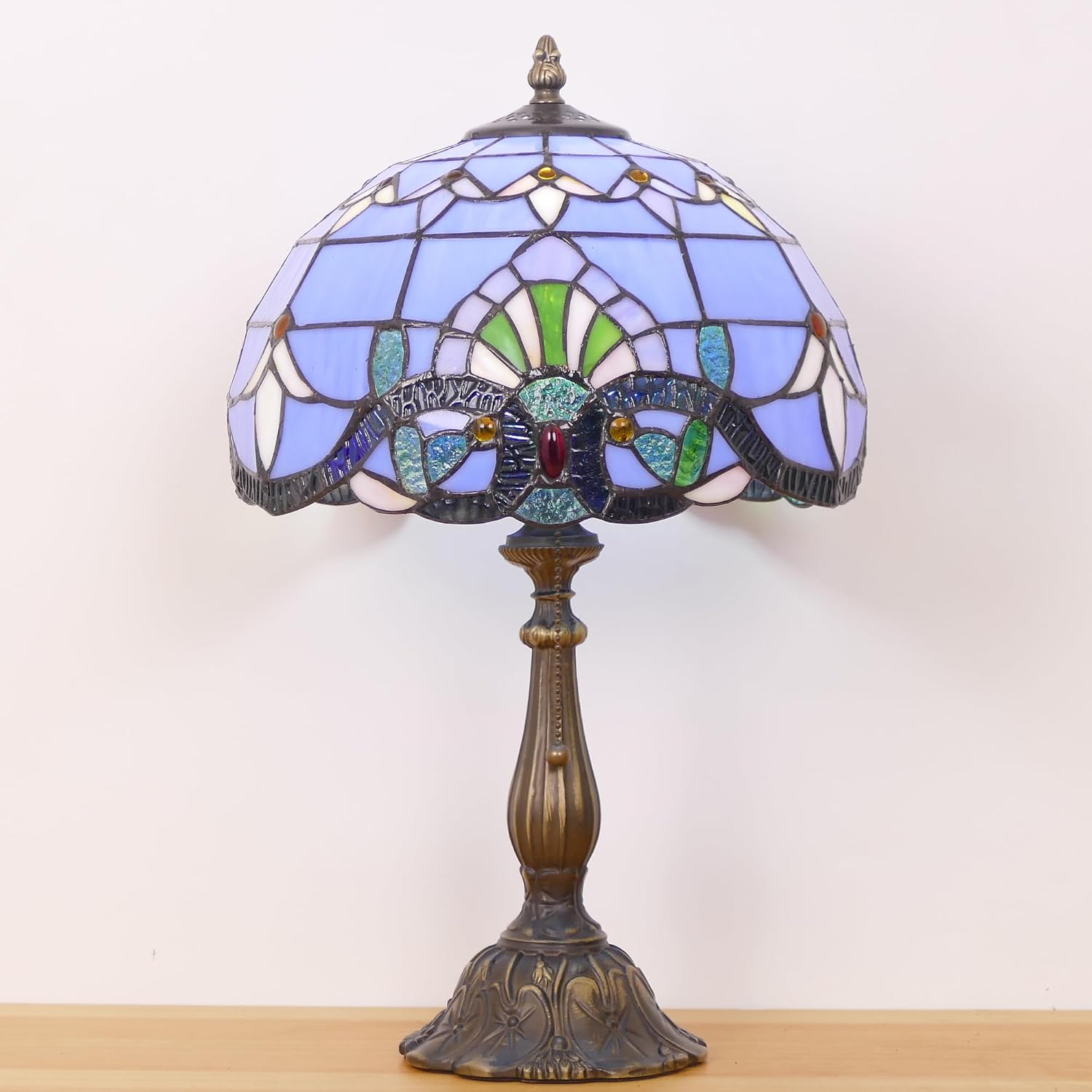 Tiffany Lamp Stained Glass Table Lamp Antique Bedside Reading Light W12H19 Inches (Baroque)