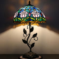 Tiffany Lamp Stained Glass Style Table Lamp Pink Tulips Style Bedside Desk Reading Light W12H19 Inch Metal Leaf Base with Metal Leaf Base