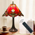 Tiffany Style Table Lamp, Small Stained Glass Lamp for Bedside, Bedroom, Nightstand, Living Room, 12 Inch Mini Vintage Light Included E26 Bulbs with Remote Control (Red Umbrella)