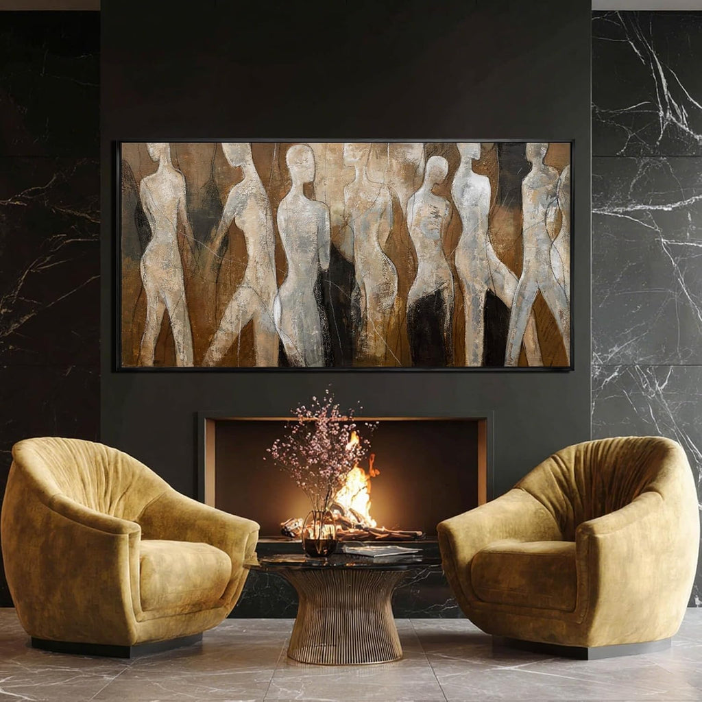 CHUDANHAO White and Brown Wall Art Graffiti Home Wall Decor Abstract Wall Pictures 24'x48' Decorations for Bedroom Dining Room Posters
