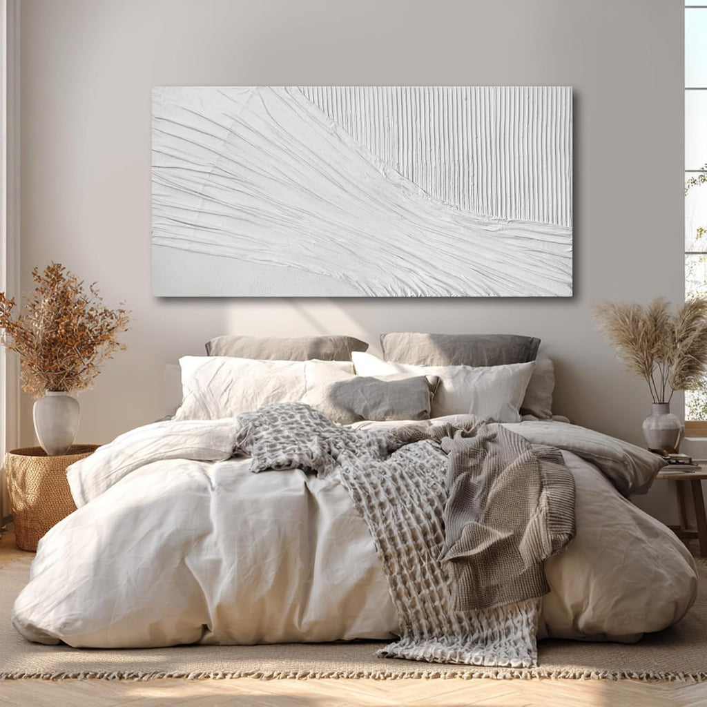 SHEYOYE White Textured Abstract Wall Art Canvas 24x48 Inch, Hand Painted Modern Wall Art, Minimalist Neutral Wall Decor, Canvas Wall Art for Living Room Bedroom, Gallery Wrapped Ready to Hang