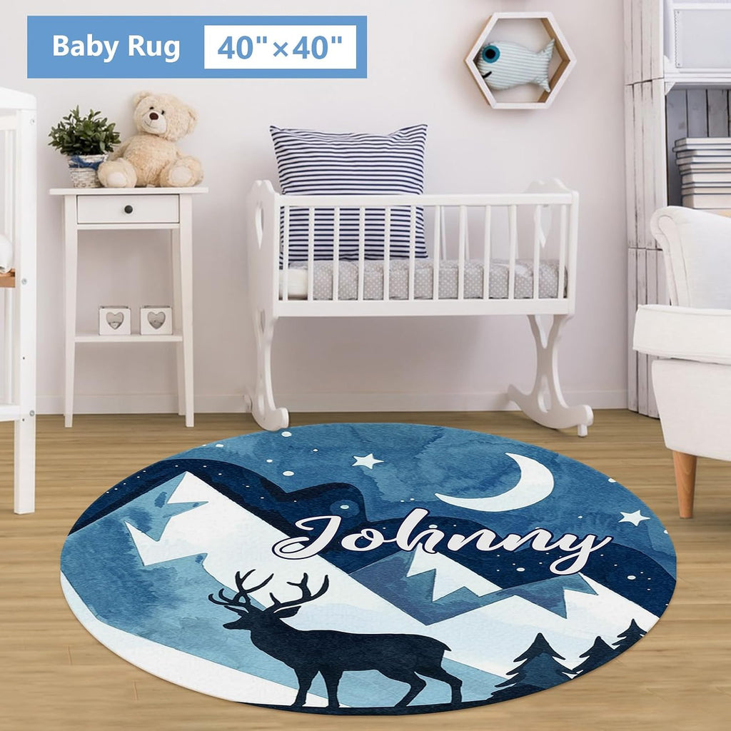 KAINSY Custom 5-Piece Baby Crib Bedding Set, Personalized Name for Toddlers, Blue Deer Nursery Set for Boy Girl, Double Layer Infant Crib Set, Customized Gifts