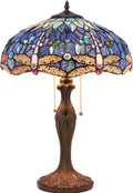 WERFACTORY Tiffany Lamp Blue Stained Glass Dragonfly Style Bedside Table Lamp 16X16X24 Inch Desk Reading Light Metal Base Decor Bedroom Living Room Home Office S631 Series