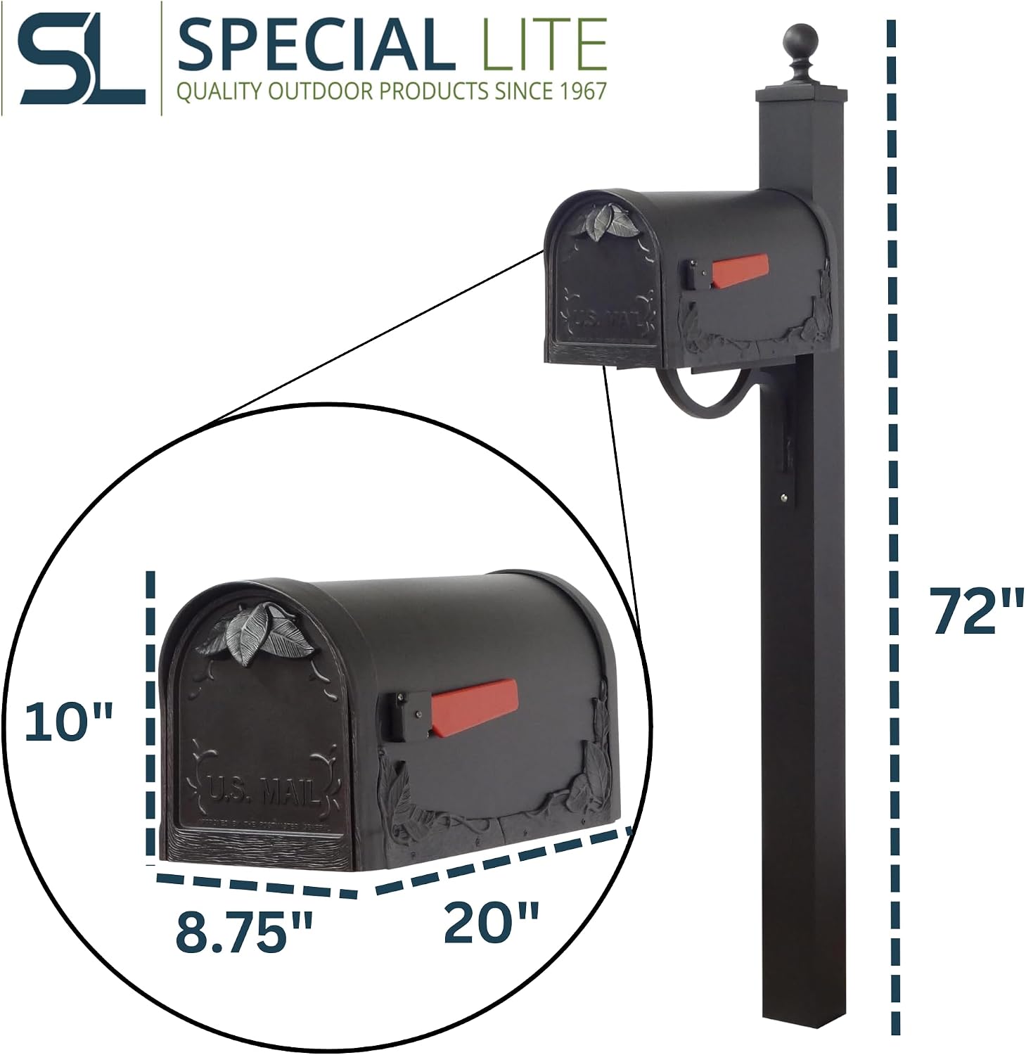 Special Lite Floral Curbside Mailbox with Springfield Post - Black Aluminum Mailbox with Direct Burial Post - SCF-1003_SPK-710-BLK