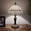 Tiffany Table Lamp White Stained Glass Hexagon LED Bulb Included for Living Room Bedroom Bedside 12'W*12' D*19' H