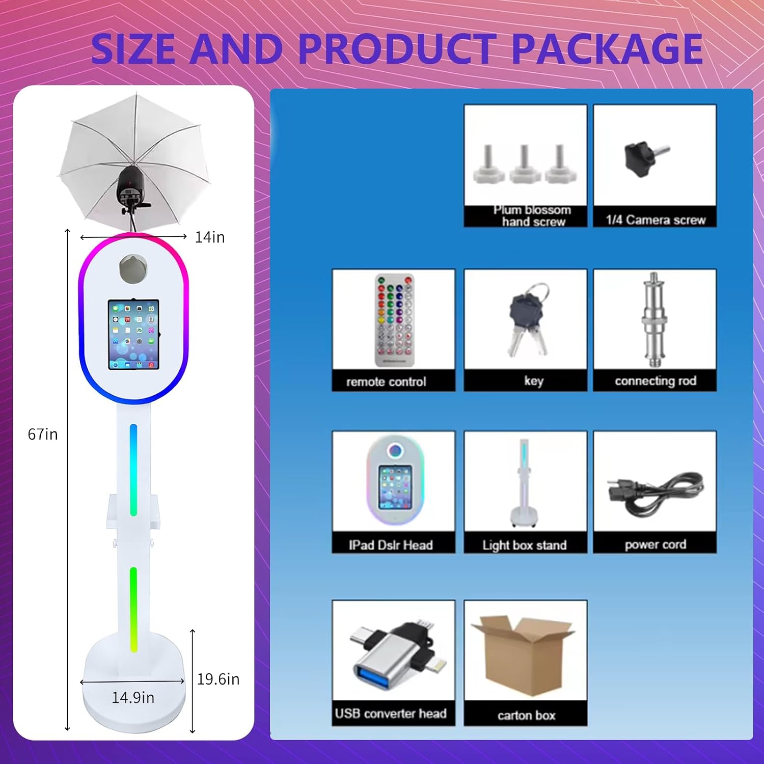 Portable Photo Booth with Flashlight Compatible with ipad,Remote or APP Control,Music Sync,Supports Connection of Camera and Printer (White, Machine+Camera)