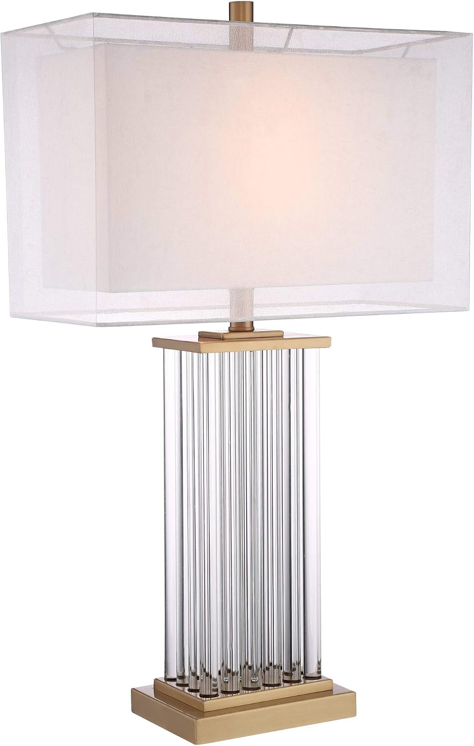 Vienna Full Spectrum Darcia Modern Luxury Table Lamp 29' Tall Clear Crystal Glass Column Sheer Outer White Linen Rectangular Shade for Bedroom Living Room House Home Bedside Nightstand Office Family