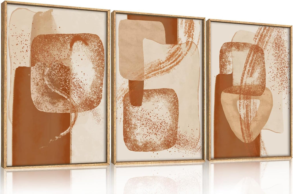 Celestdeco Large Neutral Abstract Orange Framed Canvas Wall Art Set,Modern Minimalist Block Wall Decor,Boho Beige Brown Geometric Artwork for Living Room,Bedroom,Dining Room,Office-24 x36 x3